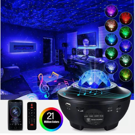 Projecteur Galaxy LED 3-en-1 Ciel Étoilé, Vagues d'Eau & Bluetooth - Veilleuse Ambiance pour ta Chambre et ton salon