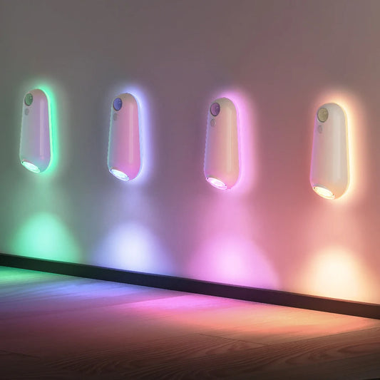 Veilleuse à capteur de mouvement intelligent LED, lumières de siège de toilette, lampe rechargeable USB 8 couleurs pour couloir d'été WC Camping Home Decor