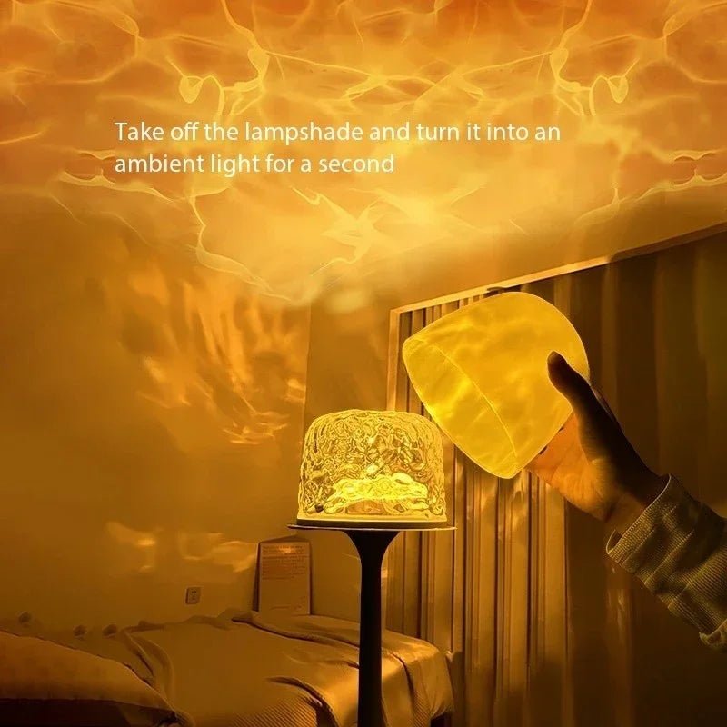 Lampe de Bureau LED Ambiance Onde d'Eau Lumière Romantique Projection Veilleuse Cadeau