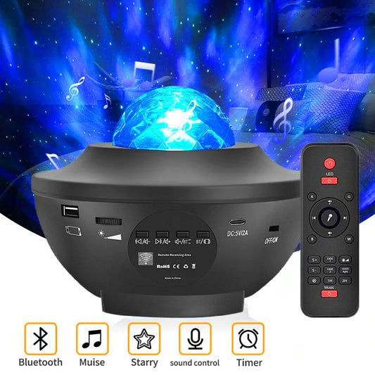 Projecteur Galaxy LED 3-en-1 Ciel Étoilé, Vagues d'Eau & Bluetooth - Veilleuse Ambiance pour ta Chambre et ton salon